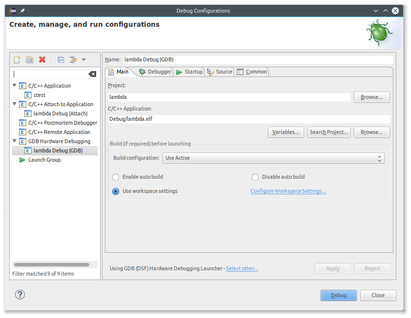 Create a debug launch configuration