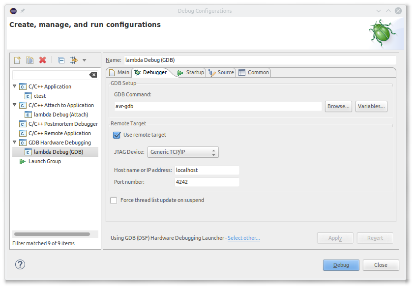 Create a debug launch configuration