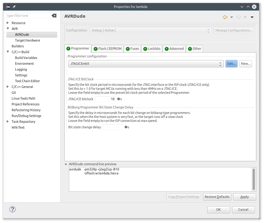 Set up JTAGICEmkII as programmer